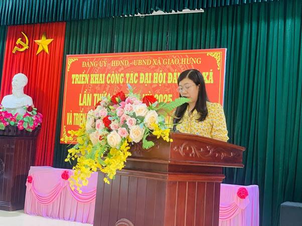 Xã Giao Hưng tổ chức Hội nghị triển khai công tác Đại hội Đảng bộ xã lần thứ nhất và nhiệm vụ trọng tâm tháng 8/2025